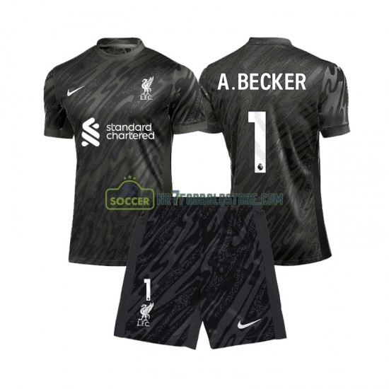 Liverpool Trøje Alisson Becker 1 Målmand Børn Hjemmebane Fodboldsæt 2024-2025 Kortærmet