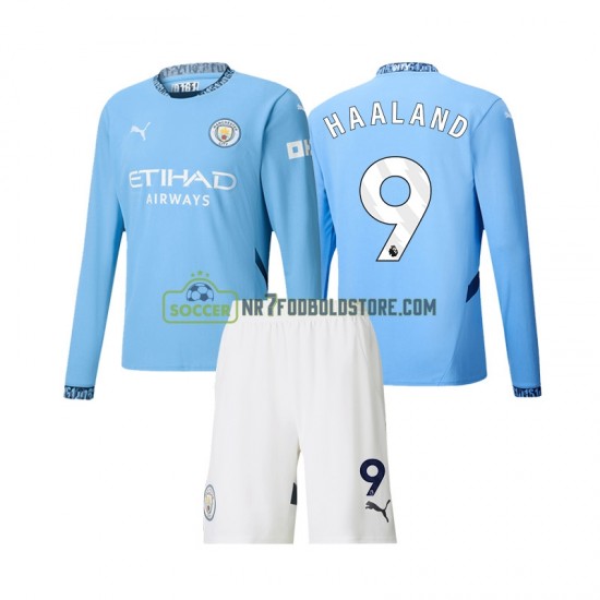 Manchester City Trøje Erling Haaland 9 Børn Hjemmebane Fodboldsæt 2024-2025 Langærmet