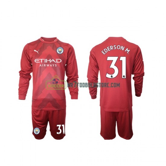 Manchester City Trøje Ederson M 31 Målmand Børn Hjemmebane Fodboldsæt 2022-2023 Langærmet