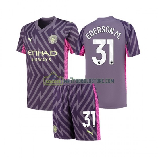 Manchester City Trøje Ederson Moraes 31 Målmand Børn Udebane Fodboldsæt 2023-2024 Kortærmet
