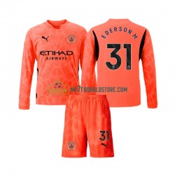 Manchester City Trøje Ederson Moraes 31 Målmand Børn Udebane Fodboldsæt 2024-2025 Langærmet