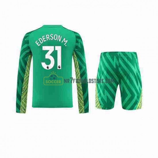 Manchester City Trøje Ederson Moraes 31 Målmand Børn Hjemmebane Fodboldsæt 2023-2024 Langærmet