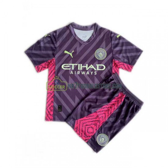 Manchester City Trøje Målmand Børn Udebane Fodboldsæt 2023-2024 Kortærmet