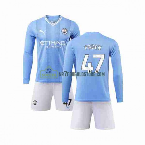 Manchester City Trøje Phil Foden 47 Børn Hjemmebane Fodboldsæt 2023-2024 Langærmet