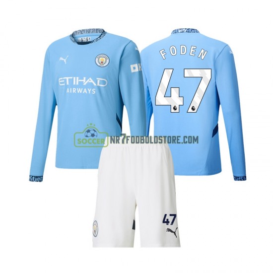 Manchester City Trøje Phil Foden 47 Børn Hjemmebane Fodboldsæt 2024-2025 Langærmet