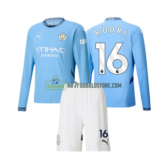 Manchester City Trøje Rodri 16 Børn Hjemmebane Fodboldsæt 2024-2025 Langærmet