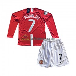 Manchester United Trøje Cristiano Ronaldo 7 Champion League 2007 Retro Børn Hjemmebane Fodboldsæt Langærmet