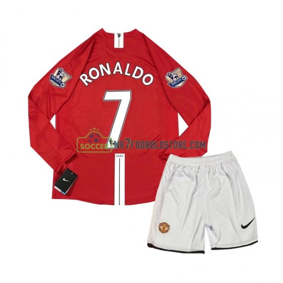 Manchester United Trøje Cristiano Ronaldo 7 2007 Retro Børn Hjemmebane Fodboldsæt Langærmet