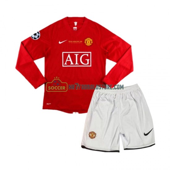 Manchester United Trøje Champion League 2007 Retro Børn Hjemmebane Fodboldsæt Langærmet