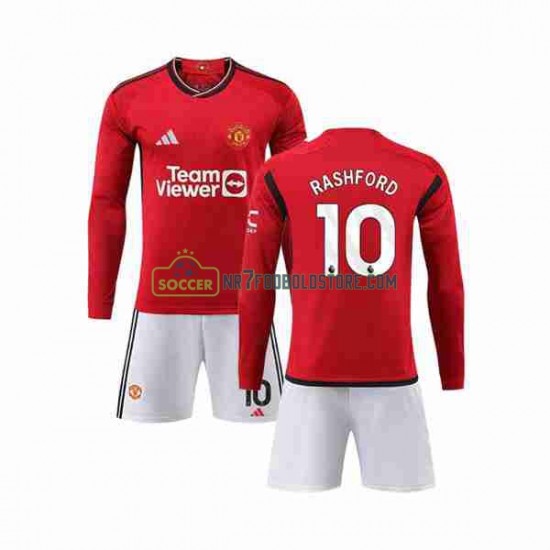 Manchester United Trøje Marcus Rashford 10 Børn Hjemmebane Fodboldsæt 2023-2024 Langærmet