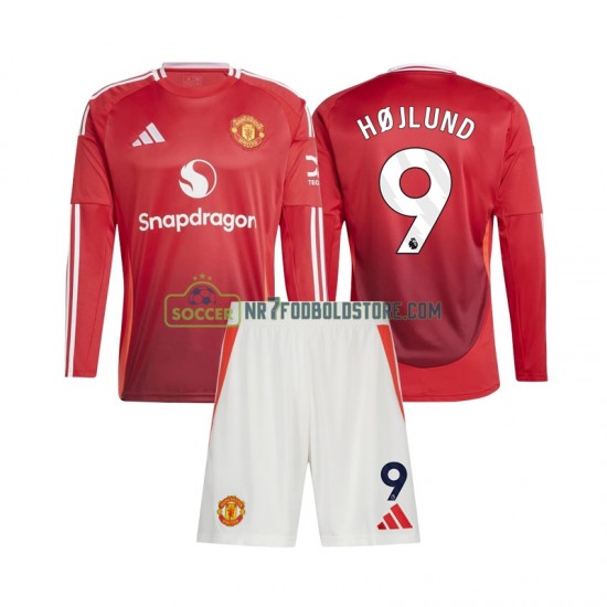 Manchester United Trøje Rasmus Hojlund 9 Børn Hjemmebane Fodboldsæt 2024-2025 Langærmet
