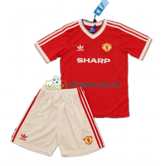 Manchester United Trøje Retro Børn Hjemmebane Fodboldsæt 1984 Kortærmet 