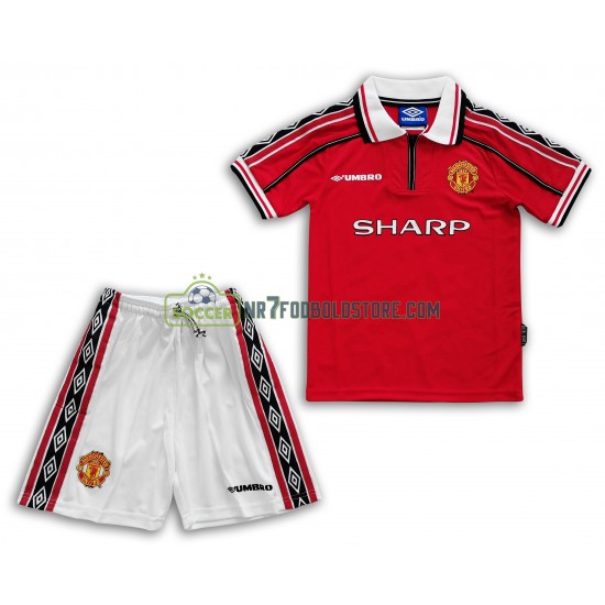 Manchester United Trøje Retro Børn Hjemmebane Fodboldsæt 1998-1999 Kortærmet 