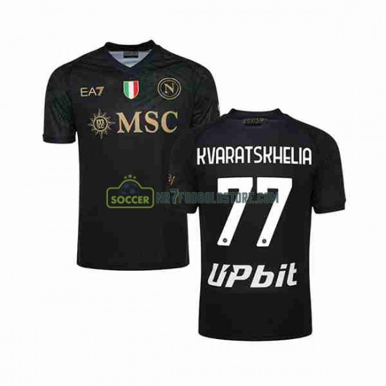 Napoli Trøje KVARATSKHELIA 77 Mænd 3. Valg Fodboldsæt 2023-2024 Kortærmet