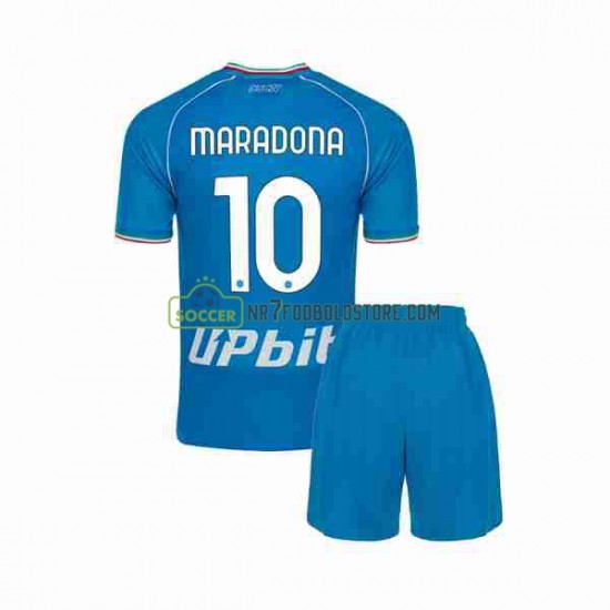 Napoli Trøje Maradona 10 Børn Hjemmebane Fodboldsæt 2023-2024 Kortærmet