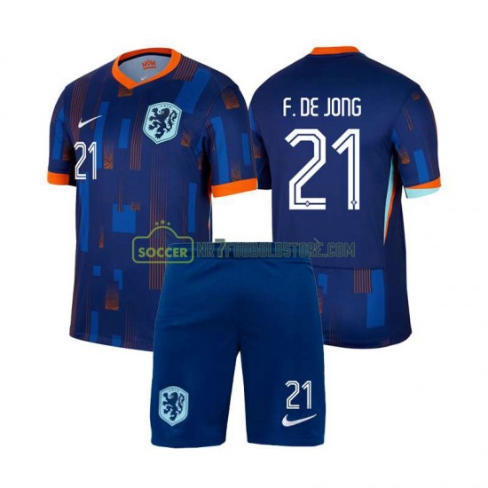 Holland Trøje Frenkie de Jong 21 Børn Udebane Fodboldsæt Euro 2024 Kortærmet