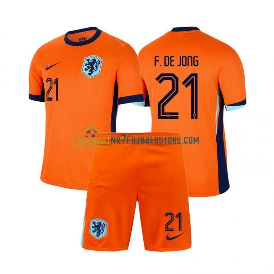Holland Trøje Frenkie de Jong 21 Børn Hjemmebane Fodboldsæt Euro 2024 Kortærmet