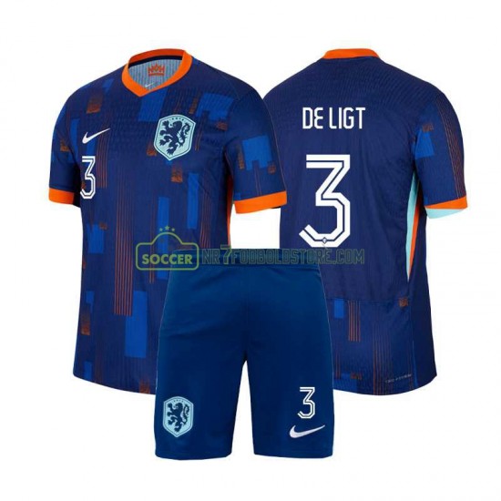 Holland Trøje Matthijs de Ligt 3 Børn Udebane Fodboldsæt Euro 2024 Kortærmet