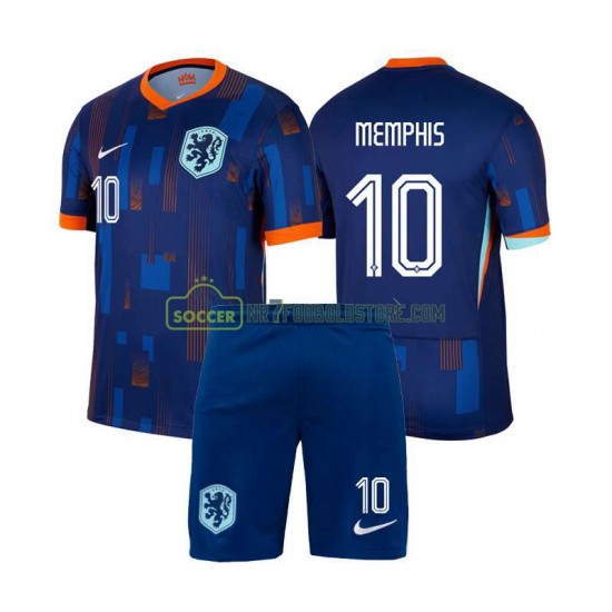 Holland Trøje Memphis Depay 10 Børn Udebane Fodboldsæt Euro 2024 Kortærmet