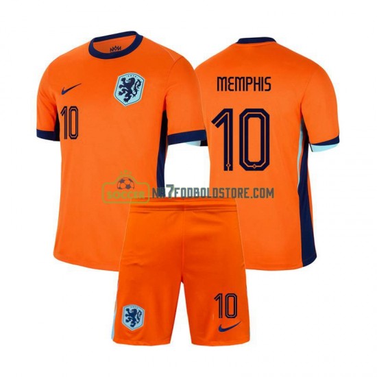 Holland Trøje Memphis Depay 10 Børn Hjemmebane Fodboldsæt Euro 2024 Kortærmet
