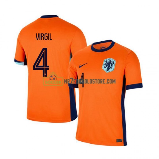 Holland Trøje Virgil van Dijk 4 Mænd Hjemmebane Fodboldsæt Euro 2024 Kortærmet