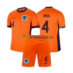 Holland Trøje Virgil van Dijk 4 Børn Hjemmebane Fodboldsæt Euro 2024 Kortærmet