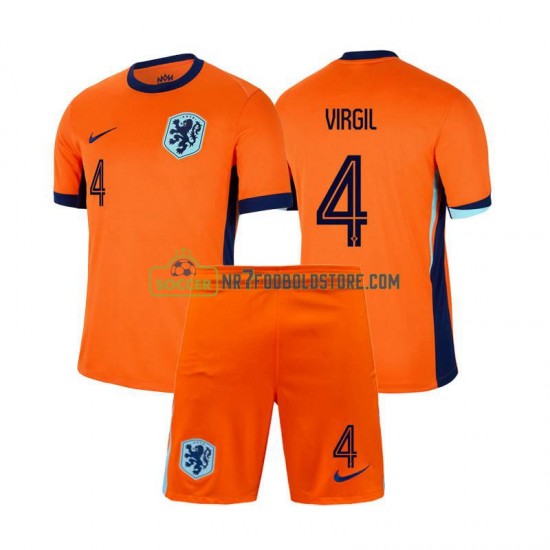 Holland Trøje Virgil van Dijk 4 Børn Hjemmebane Fodboldsæt Euro 2024 Kortærmet
