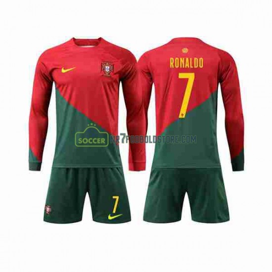Portugal Trøje Ronaldo 7 Børn Hjemmebane Fodboldsæt VM i fodbold 2022 Langærmet
