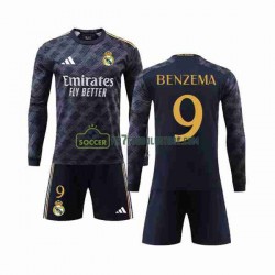 Real Madrid Trøje Benzema 9 Børn Udebane Fodboldsæt 2023-2024 Langærmet