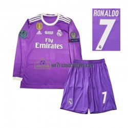 Real Madrid Trøje Cristiano Ronaldo 7 2016 Retro Børn Udebane Fodboldsæt Langærmet