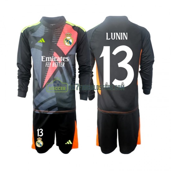 Real Madrid Trøje Andriy Lunin 13 Målmand Børn Udebane Fodboldsæt 2024-2025 Langærmet