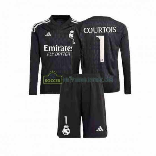 Real Madrid Trøje Thibaut Courtois 1 Målmand Børn Udebane Fodboldsæt 2023-2024 Langærmet