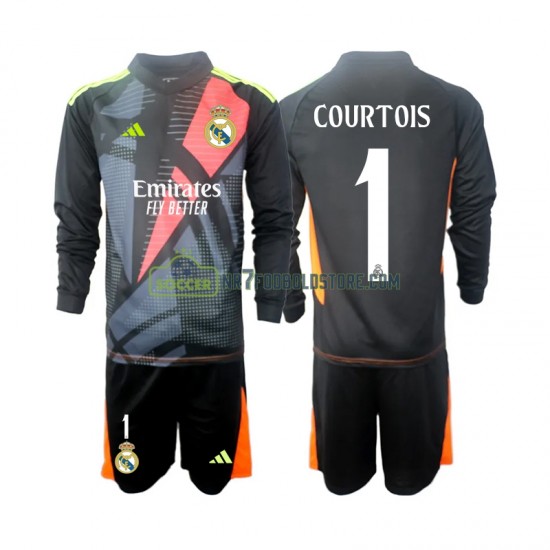 Real Madrid Trøje Thibaut Courtois 1 Målmand Børn Udebane Fodboldsæt 2024-2025 Langærmet