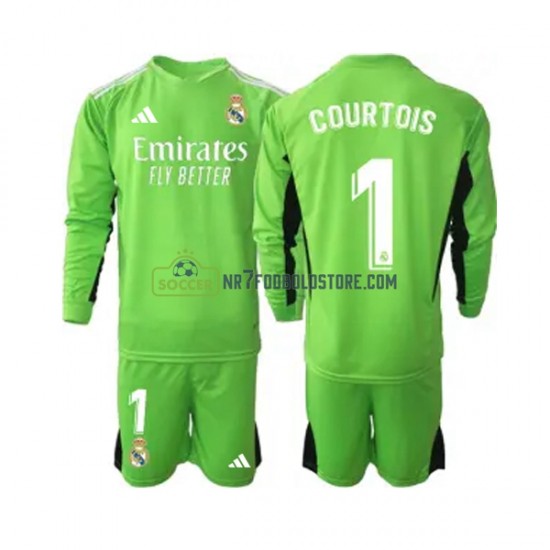 Real Madrid Trøje Thibaut Courtois 1 Målmand Børn Hjemmebane Fodboldsæt 2023-2024 Langærmet