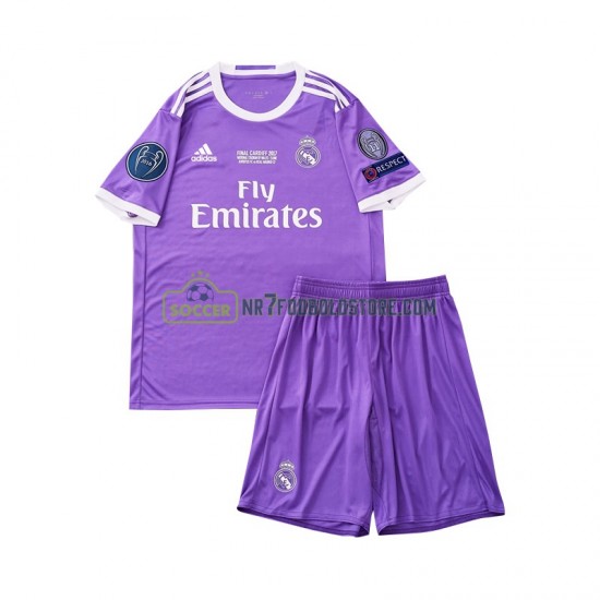 Real Madrid Trøje 2016 Retro Børn Udebane Fodboldsæt Kortærmet