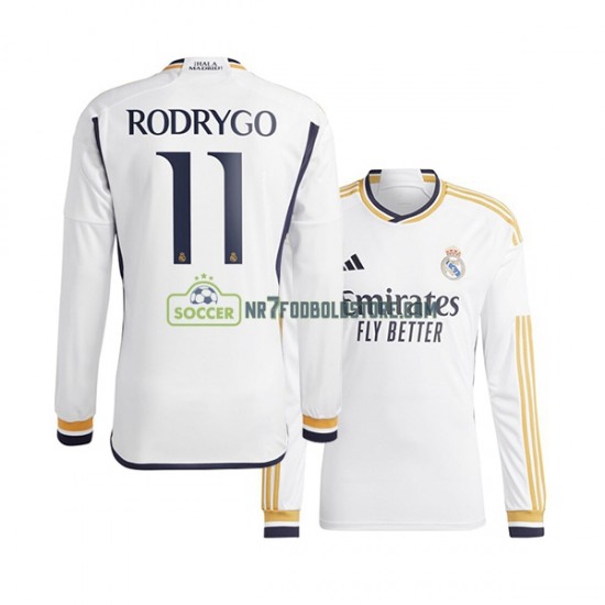 Real Madrid Trøje Rodrygo Goes 11 Mænd Hjemmebane Fodboldsæt 2023-2024 Langærmet