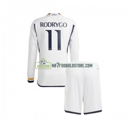 Real Madrid Trøje Rodrygo Goes 11 Børn Hjemmebane Fodboldsæt 2023-2024 Langærmet