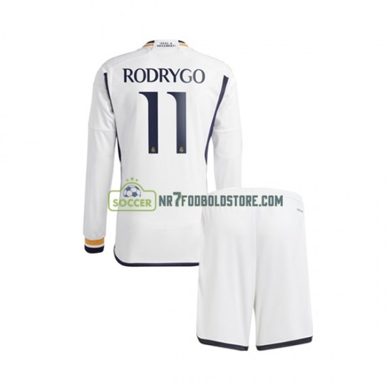 Real Madrid Trøje Rodrygo Goes 11 Børn Hjemmebane Fodboldsæt 2023-2024 Langærmet