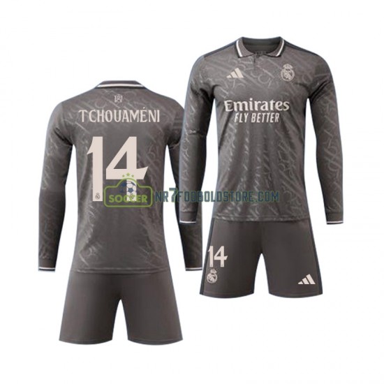 Real Madrid Trøje Tchouameni 14 Børn Udebane Fodboldsæt 2024-2025 Langærmet