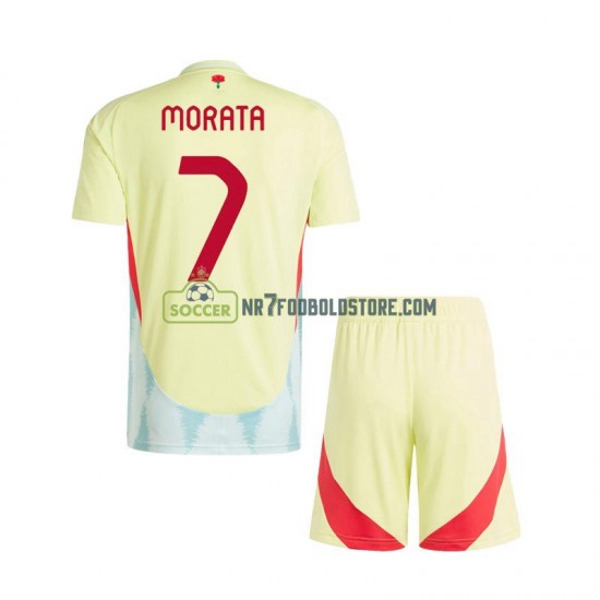 Spanien Trøje Alvaro Morata 7 Børn Udebane Fodboldsæt Euro 2024 Kortærmet