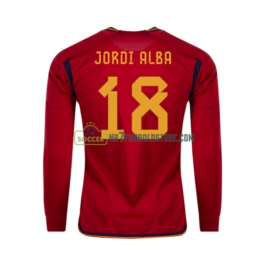 Spanien Trøje JORDI ALBA 18 Mænd Hjemmebane Fodboldsæt VM i fodbold 2022 Langærmet