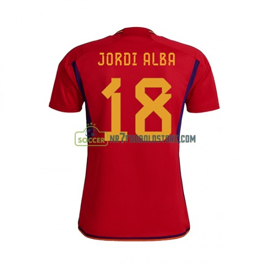 Spanien Trøje JORDI ALBA 18 Mænd Hjemmebane Fodboldsæt VM i fodbold 2022 Kortærmet
