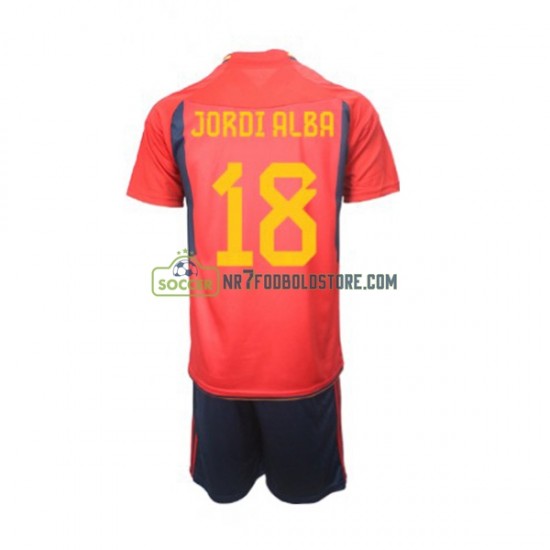 Spanien Trøje Jordi Alba 18 Børn Hjemmebane Fodboldsæt VM i fodbold 2022 Kortærmet