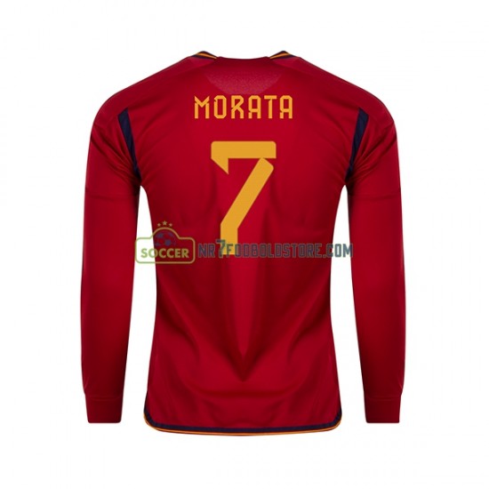 Spanien Trøje MORATA 7 Mænd Hjemmebane Fodboldsæt VM i fodbold 2022 Langærmet