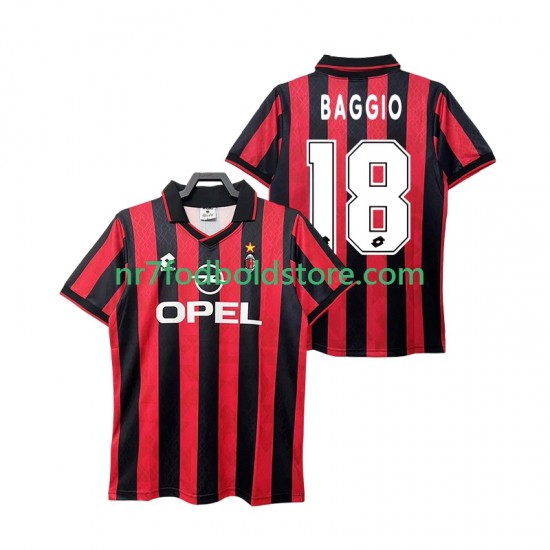 AC Milan Trøje BAGGIO 18 1995 1996 Retro Mænd Hjemmebane Fodboldsæt Kortærmet