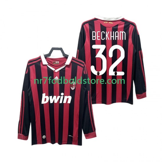 AC Milan Trøje BECKHAM 32 2009 Retro Mænd Hjemmebane Fodboldsæt 2010 Langærmet