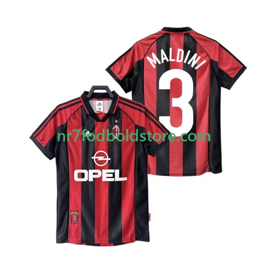 AC Milan Trøje MALDINI 3 Retro Mænd Hjemmebane Fodboldsæt 1998 1999 Kortærmet