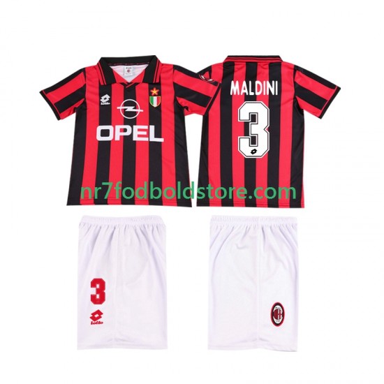 AC Milan Trøje MALDINI 3 1996 1997 Retro Børn Hjemmebane Fodboldsæt Kortærmet