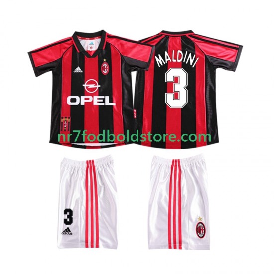 AC Milan Trøje MALDINI 3 Retro Børn Hjemmebane Fodboldsæt 1998 1999 Kortærmet