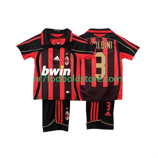 AC Milan Trøje MALDINI 3 2007 Retro Børn Hjemmebane Fodboldsæt 2006 Kortærmet